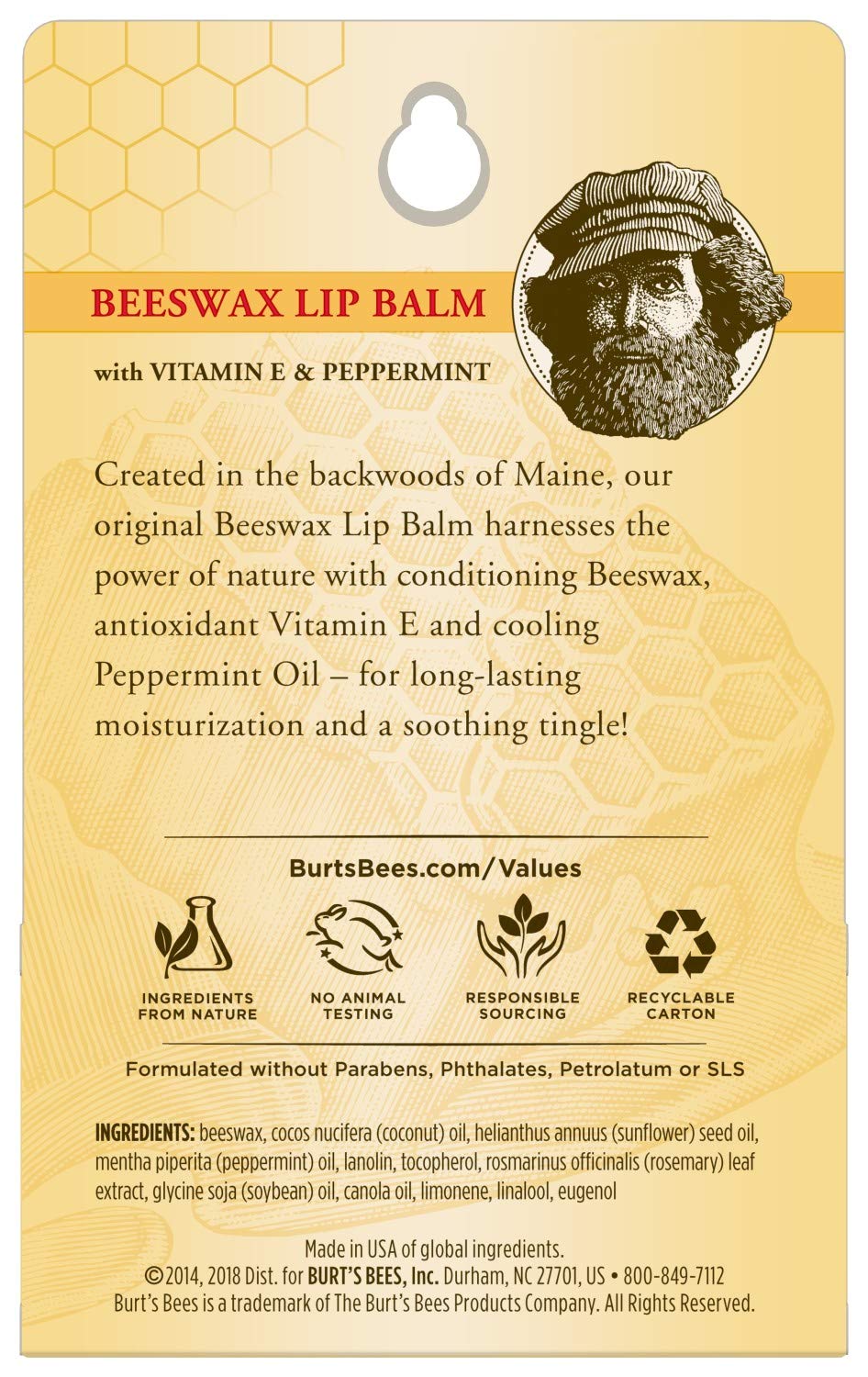 Burts Bees 100% Natural Origin Moisturizing Lip Balm, Beeswax, 2 Tubes in Blister Box (10792850776996) : Lip Balms And Moisturizers : Beauty