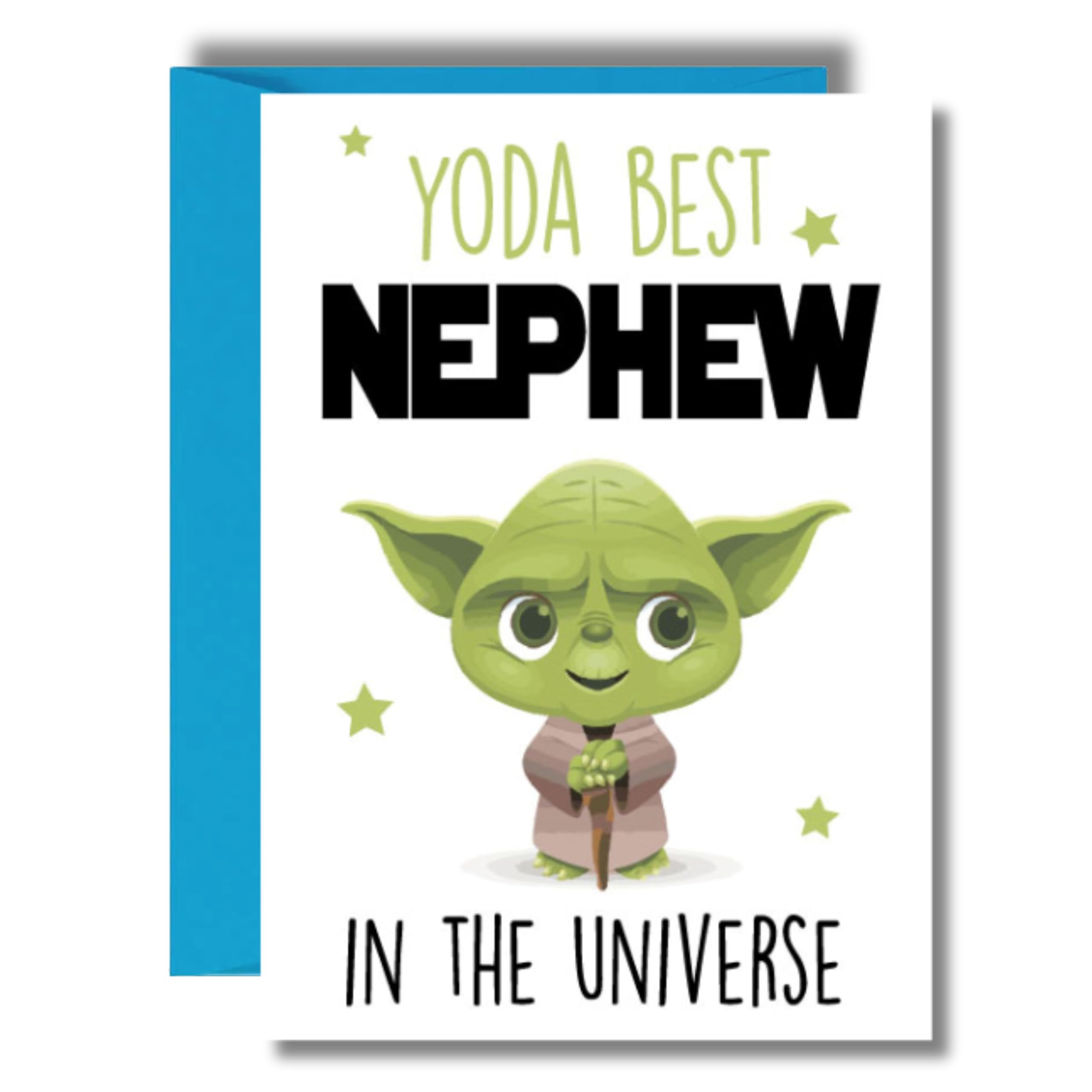 Funny Nephew Card Cute Green Alien Universe Theme Birthday Card for Boy Kids Joke Star Planet Character Galaxy Style C820