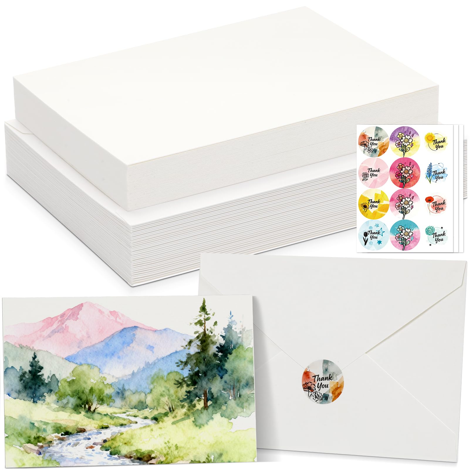 Photo 1 of 36 Sets Flat Blank Watercolor Cards (Non-Folding) with Envelopes, 4x6 Inch, 140lb/300gsm Cotton Paper for DIY Greeting Cards, Invitations, Postcards, Thank You Notes (Flat, 36)