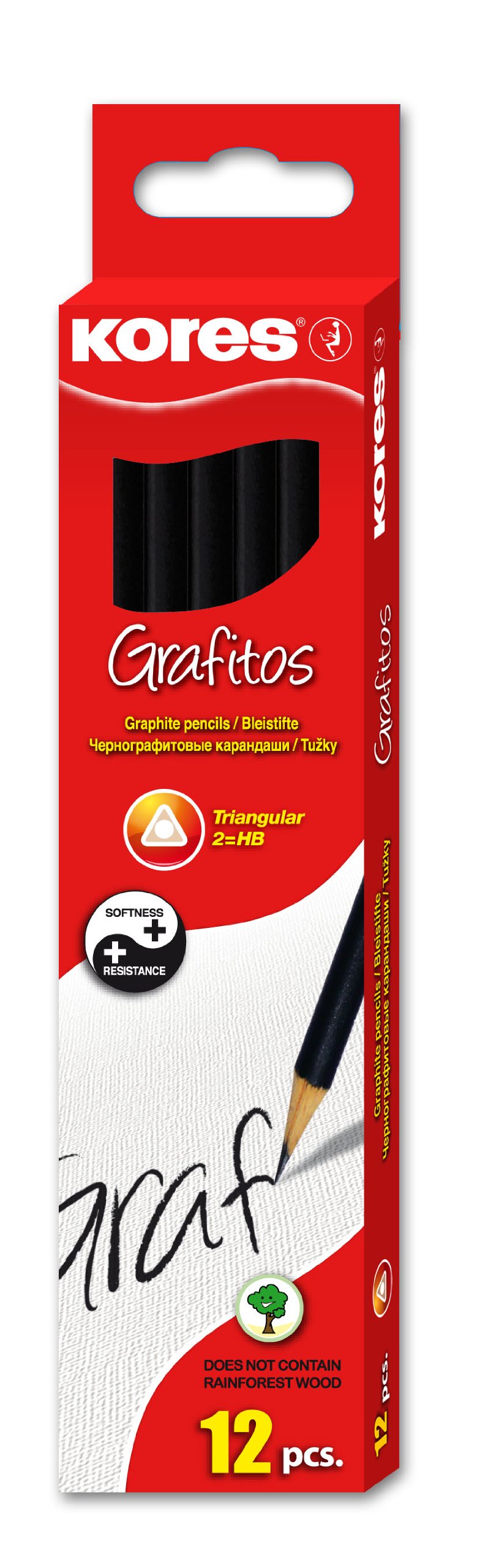 Kores Grafitos HB Pencil with Eraser, 12 Pieces, Colour: Black