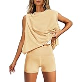 Yanekop Womens Matching Workout Sets Micro Biker Short Sets 2 Piece Outfits Summer Two Piece Lounge Set Tunic Tops Set