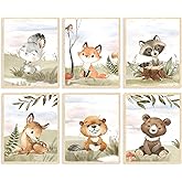 Dazzlewall 6Pcs Animal Nursery Wall Decor, Toddler Kids Room Wall Art Poster Cute Raccoon Bunny Bear Decors for Playroom Bedroom Bathroom, 8×10 in Unframed