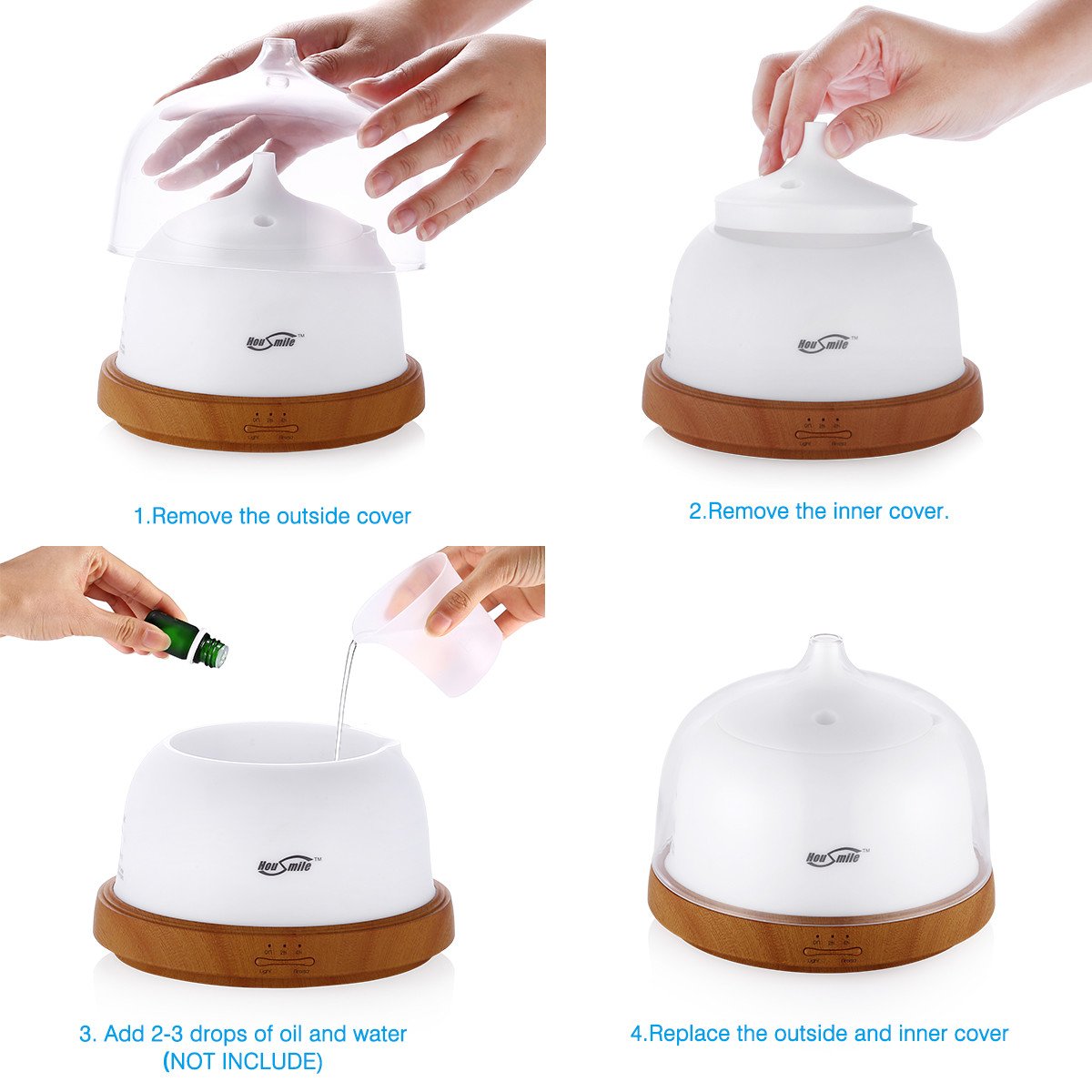 Housmile Aromatherapy Essential Oil Diffuser 200ml Aroma Cool Mist Humidifier with Timer Waterless Auto Shut-off and 7 Color LED Night Lights Change