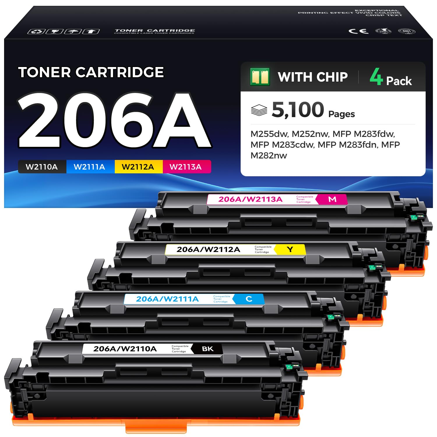 206A Toner Cartridge Set 4-Pack Printer Replacement