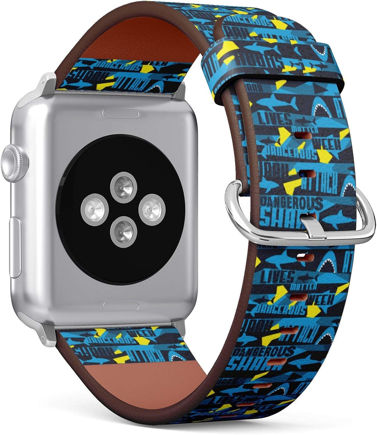 (Dangerous Shark Pattern) Patterned Leather Wristband