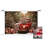 Avezano Christmas Photography Backdrop - Red Truck With Pine Trees 7x5 Ft Holiday Background