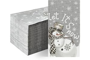 Horaldaily 100 Christmas Disposable Paper Decorative Guest Napkins, Snowman Grey for Party Lunch Dinner Kitchen Bathroom