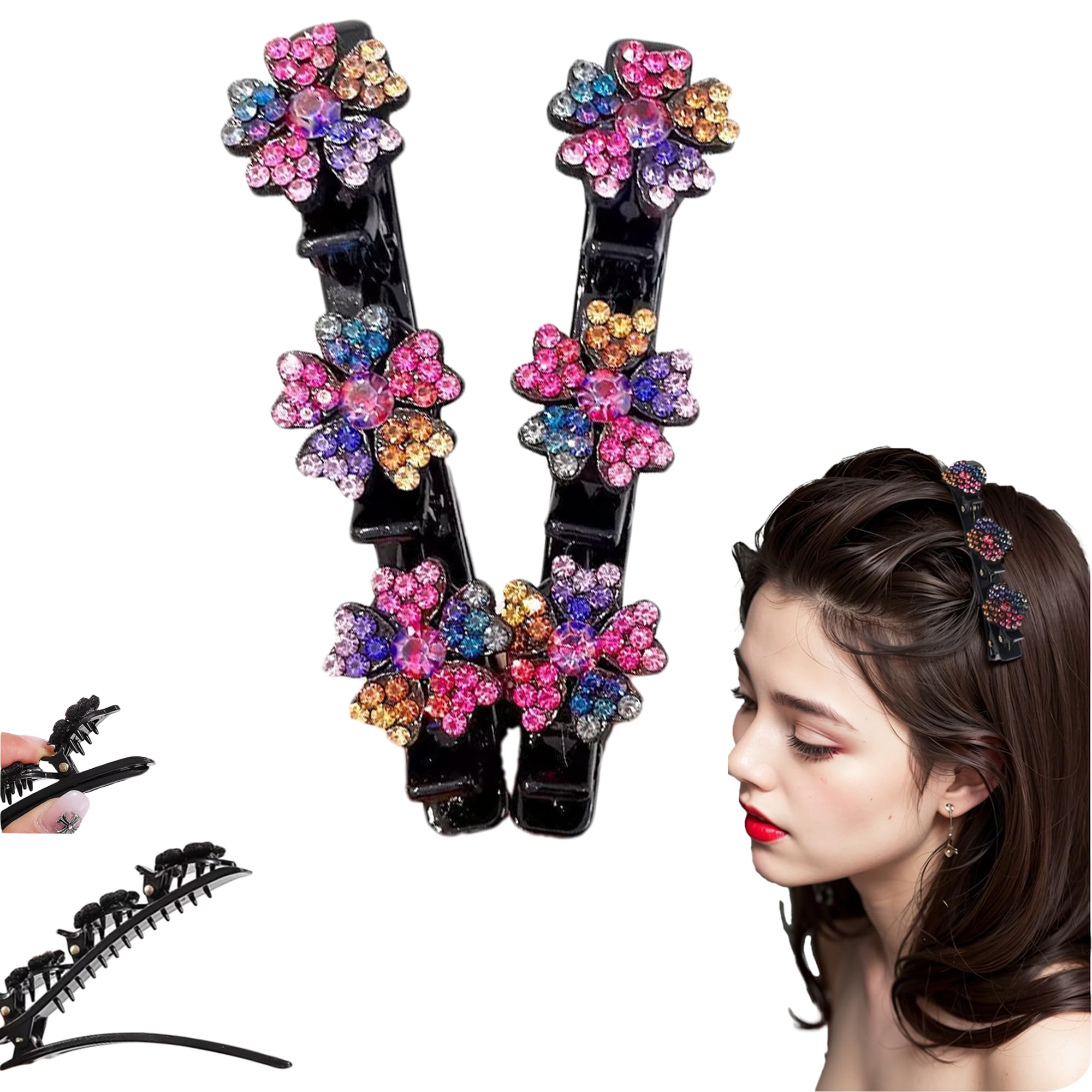 Photo 1 of 2Pcs Sparkling Crystal Stone Braided Hair Clips,Rhinestone Hair Clip for Short and Long Hair, Short Duckbill Hair Clips for Thick and Fine Hair for Women and Girls (colored)