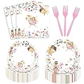 96 Pcs Fairy Plates and Napkins Party Supplies Enchanted Forest Garden Birthday Party Tableware Set Fairies Wonderland Party Decorations Favors for Girl Birthday Party Serve 24 Guests