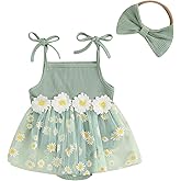 Baby Girl Clothes Daisy Ribbed Bodysuit Sleeveless Romper Dress Summer Outfit for Girls Newborn 3 6 9 12 18 Months