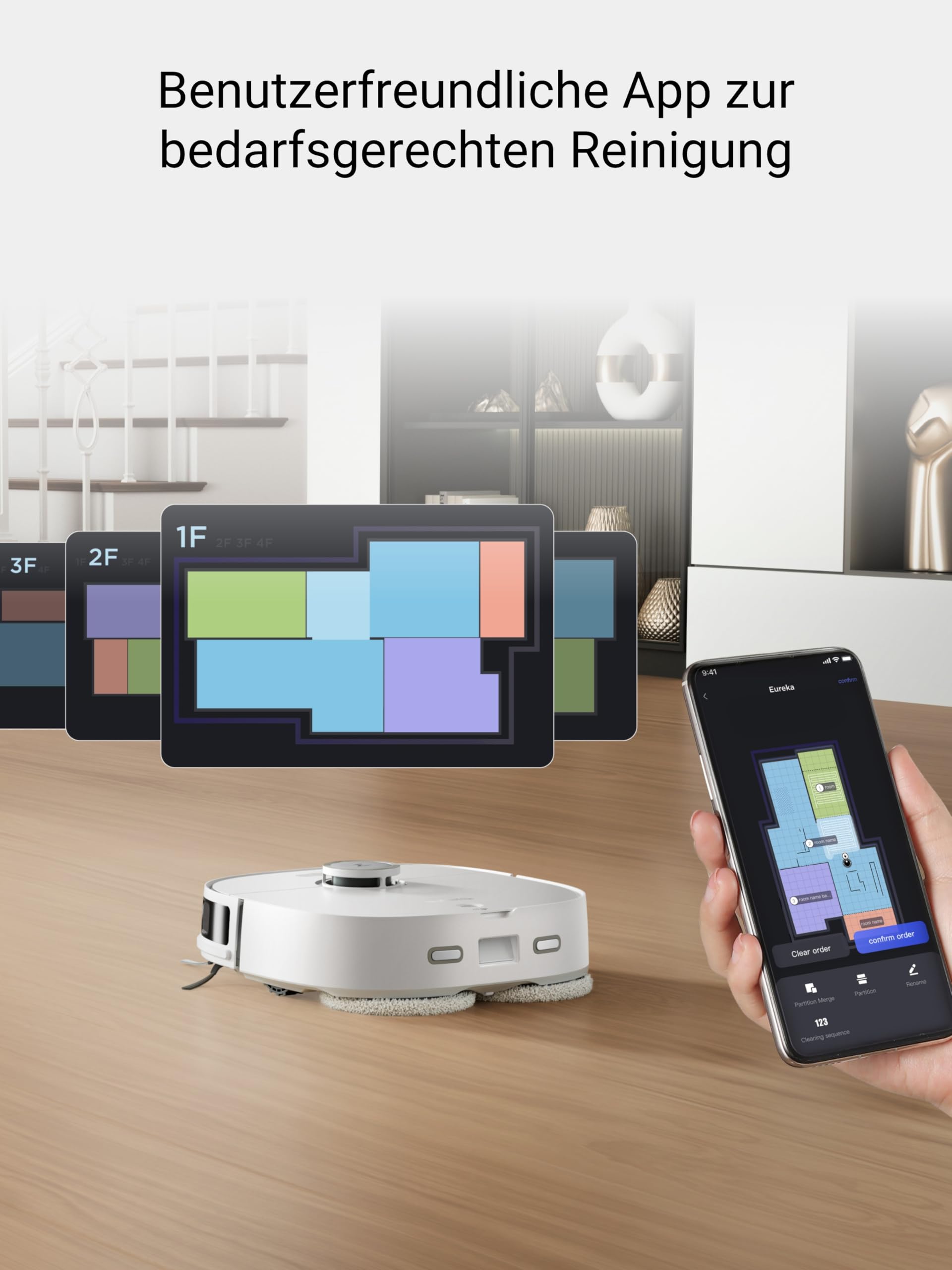 Eureka J12 Ultra Roboterstaubsauger mit Wischfunktion (Selbstentleerung, Wasch- und Trocknung), 5000Pa Saugkraft, Rotierende Wischfunktion, Dual-LiDAR Navigation, 3D KI-Hindernisvermeidung 7