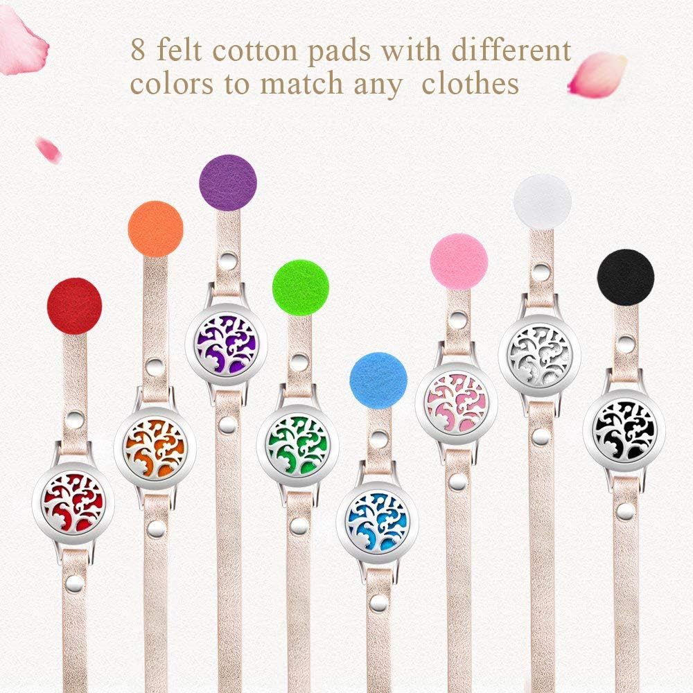 Essential Oil Diffuser Bracelet, Aromatherapy Bracelet Jewelry Stainless Steel Locket Leather Band with 8pcs Washable Refill Pads Birthday Gifts for Women,Girlfriend, Mother,Sister,Aunt: Beauty