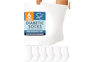 Special Essentials Diabetic Socks for Men & Women – 6 Pairs of Non-Binding Moisture-Wicking Neuropathy Socks – Crew Length