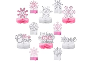 Lincia 12 Pcs Winter Onederland 1st Birthday Decorations Pink Snowflake Honeycomb Wonderland Table Centerpieces for Snowflake Birthday Party Supplies