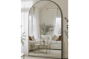 LadyNow Full Length Mirror, 76"x44" Floor Mirror Freestanding, Oversized Floor Standing Mirror Full Body Mirrors with Stand for Bedroom, Hanging Mounted Mirrors for Living Room, Black, Arched