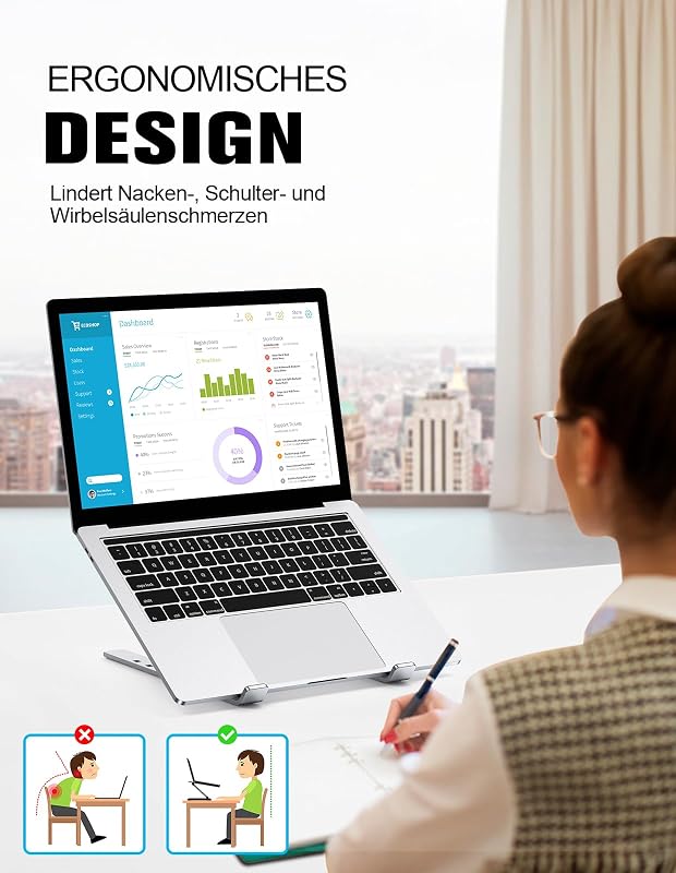 Aluminium Laptop Ständer, 5-Stufe Höhenverstellbarer, Belüfteter