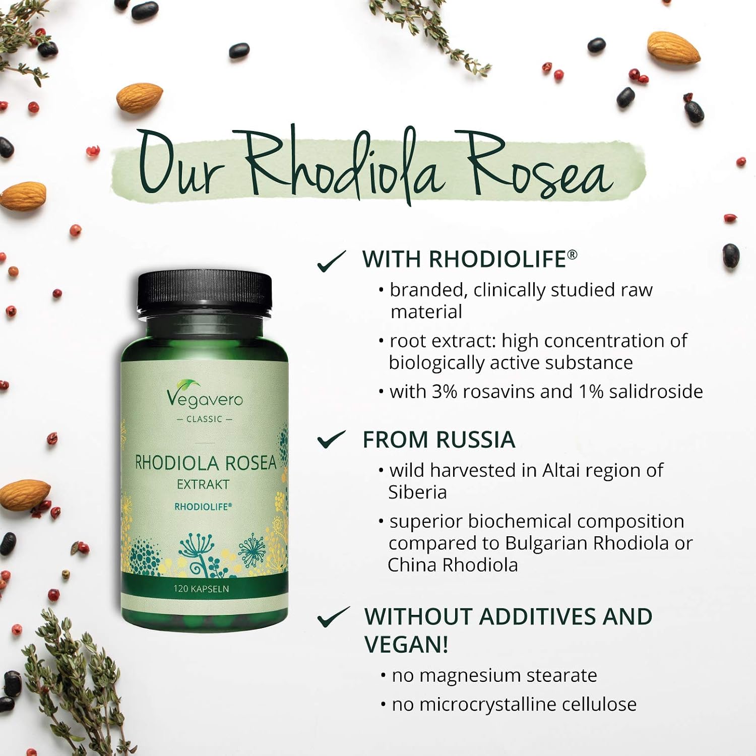 Vegavero Premium Rhodiola Rosea 200 mg, 120 count (Pack of 1) - Image 4