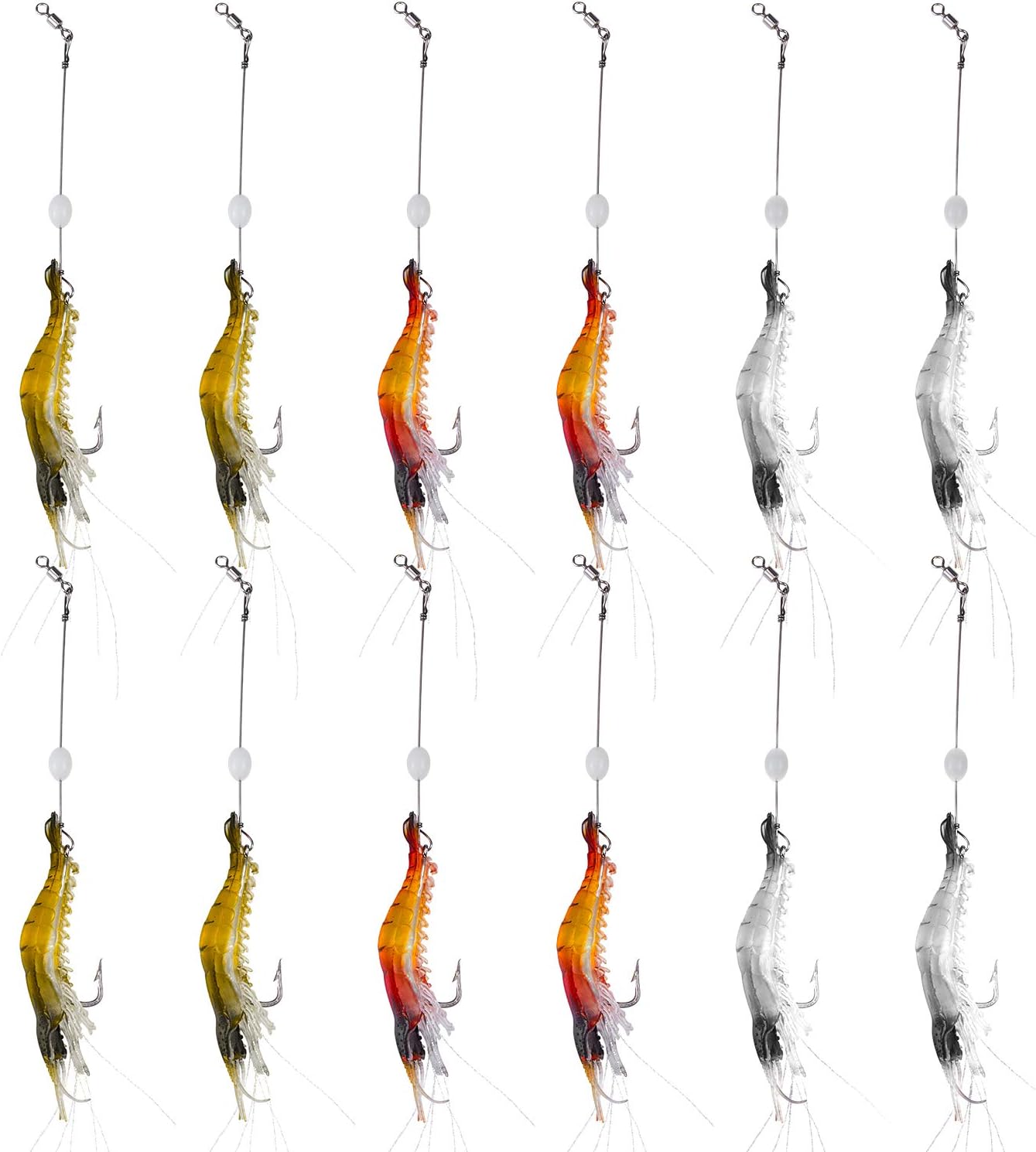 WANBY Artificial Silicone Soft Bait Set Luminous Swimbait Shrimp Fishing Lure with Hooks Fishing Tackle Freshwater/Saltwater (12PCS)