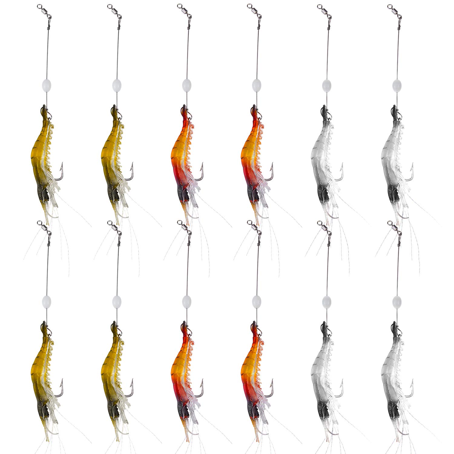 WANBY Artificial Silicone Soft Bait Set Luminous Swimbait Shrimp Fishing Lure with Hooks Fishing Tackle Freshwater/Saltwater (12PCS)
