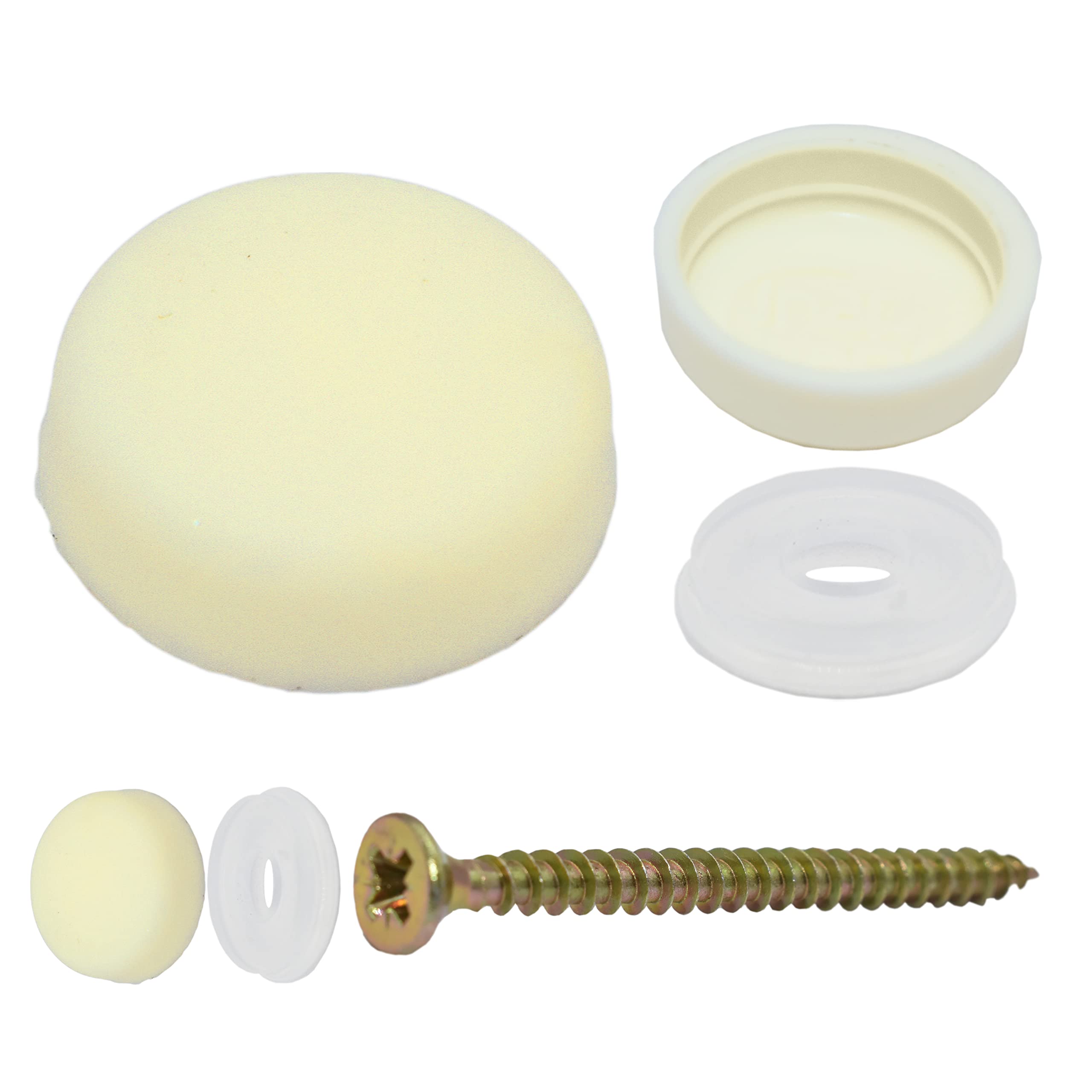 Snap-On Two Piece Dome Screw Cover Caps - Pack of 50 Small Matt Caps & Bases : Bone Cream
