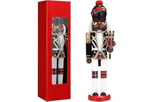 Hungdao 15 Inch Black Christmas Nutcracker Decor Wooden African American King Figure Black Santa Xmas Festive Soldier Nutcracker Christmas Ornaments Gift for Tabletop Holiday Winter Indoor