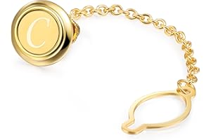 HAWSON Mens Tie Tacks for Men with Chain Round Gold Tie Pins Wedding Business Birthday Anniversary Initials A-Z Tie Clip Gifts