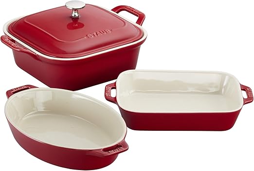 Amazon Com Staub Ceramics 4 Pc Baking Dish Set Cherry Kitchen Dining