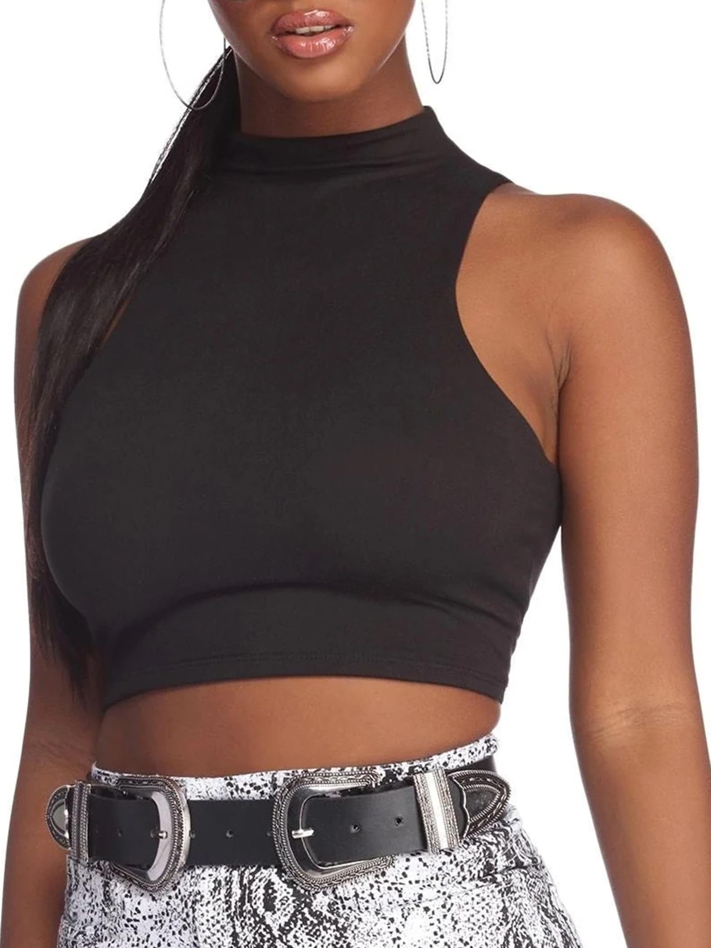 LovelyWholesale Womens Sexy Crop Tops Turtle Neck Summer Tank Top ...