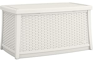 Suncast Elements 30-Gallon End Table with Storage - Lightweight Resin Outdoor Storage Patio and Coffee Table for Cushions, Gardening Tools and Toys - Store Items on Patio - White, Made in the USA
