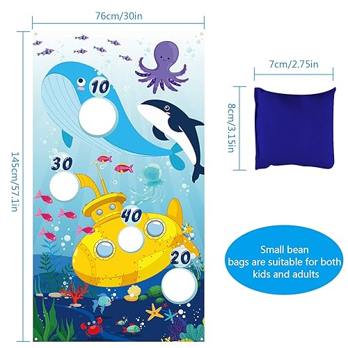 Blulu Ocean Animal Toss Games Banner with Bean Bags Toss Game Indoor  Outdoor Dolphin Whale Octopus Blue Birt