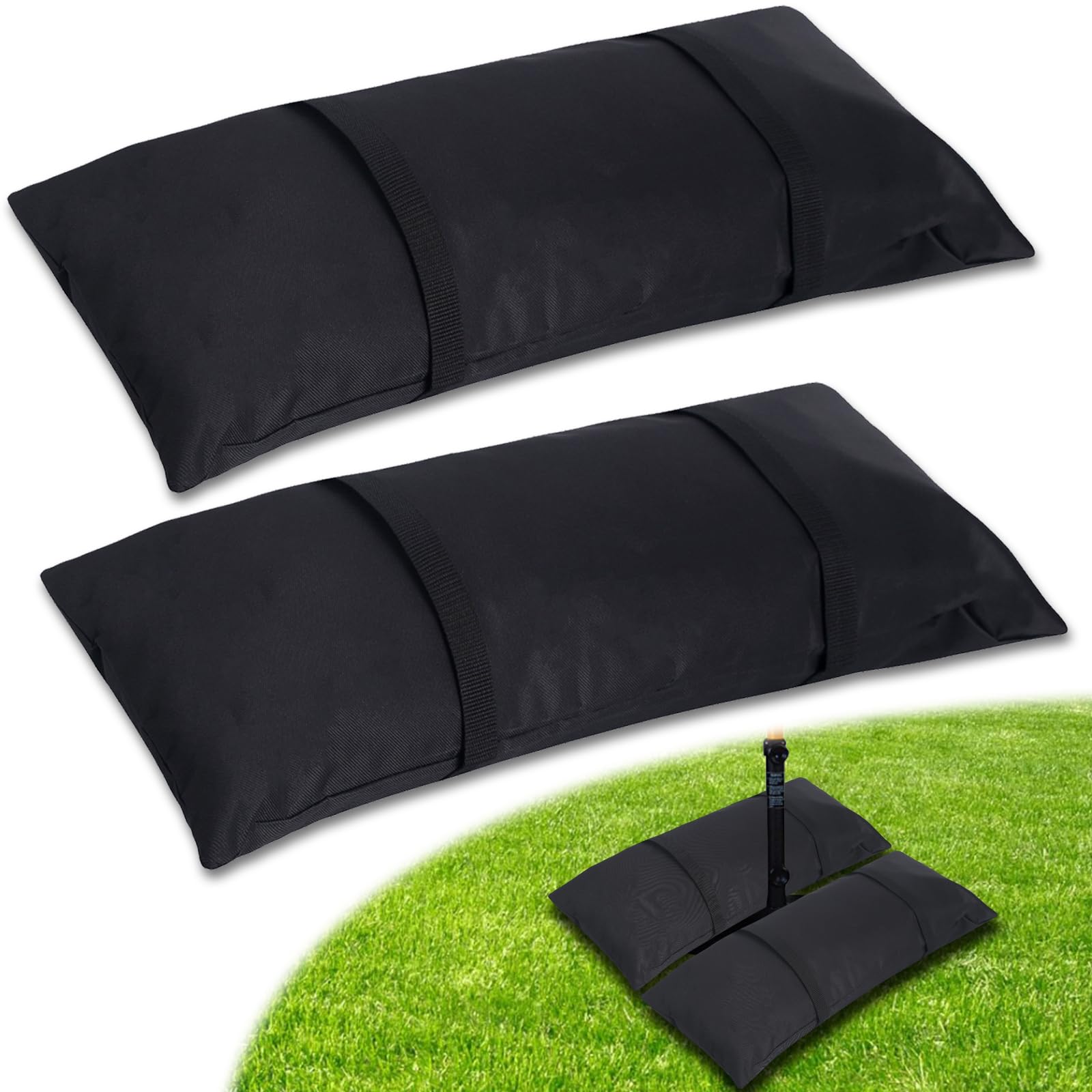 Photo 1 of Umbrella Base Weights Sand Bags, 2 x 55LBS Fillable Sandbags for Outdoor Umbrella Stands, Cantilever Umbrellas, Trampolines, Patio Furniture, Garden Backyard Poolside Accessories Black (Without Sand)