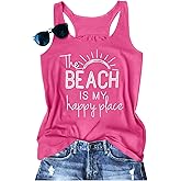 BANGELY The Beach is My Happy Place Tank Tops Women Summer Beach Tank Casual Sleeveless Vacation Shirt Camis