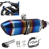POSENG 1.5-2" Inlet Motorcycle Exhaust Muffler Slip On 400mm Lengthened Universal for Dirt Bike ATV Street Bike 38-51mm Inlet with DB Killer Silencer HTRACING (Grilled Blue)