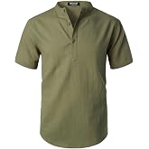 JEMITOP Men's Cotton Linen Lightweight Henley Shirt | Breathable, Moisture-Wicking, Banded Collar, Summer, Casual, Short Sleeve, Beach, Vacation, T-Shirt