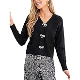 CUPSHE Women's Long Sleeve Bow Knit Cardigan V Neck Lightweight Open Front Sweater Fall Winter Casual Sweater Top