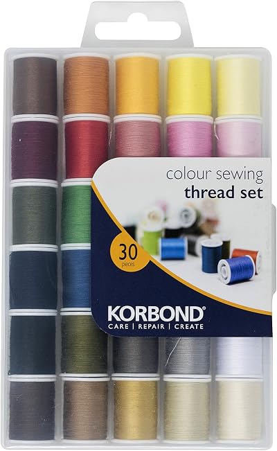 Korbond 1350m Polyester Thread Set - 30 Colours for Sewing & Crafting