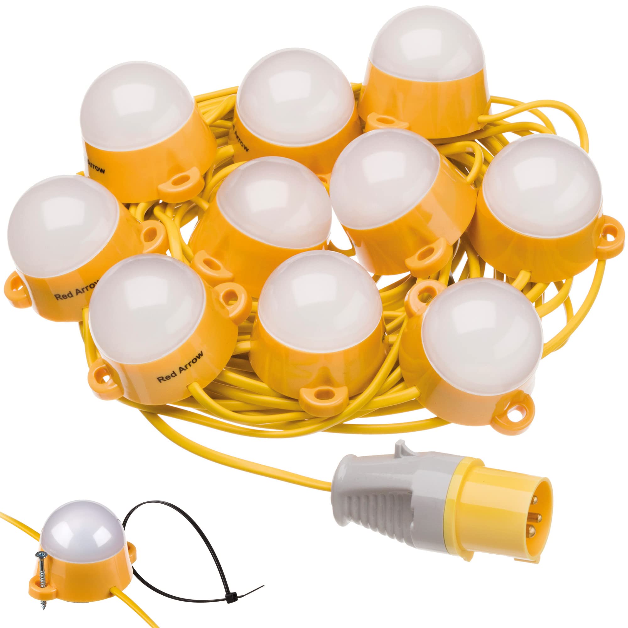 Work Lights 110V LED Site Lighting Festoon Kits Interconnectable IP44 6500K 35,000 Hours Life Expectancy (22m)