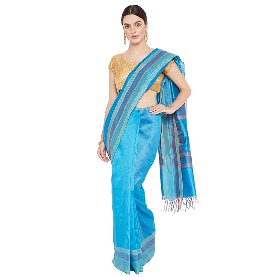 Tussar silk cotton blend -Hand weaved Silk Saree with Blouse Piece PRTUSA0002