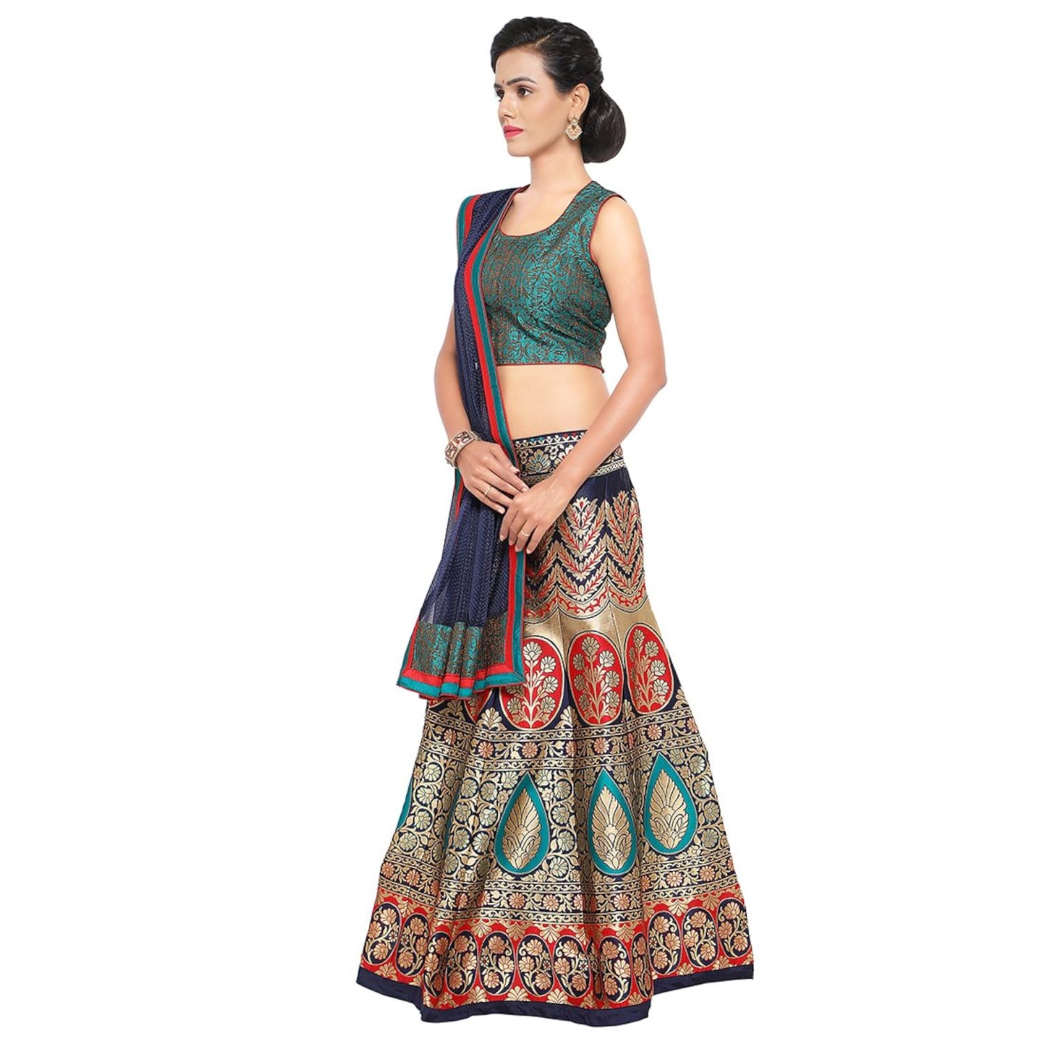 styles closet women's silk lehenga choli (bnd-7102_blue_free size)