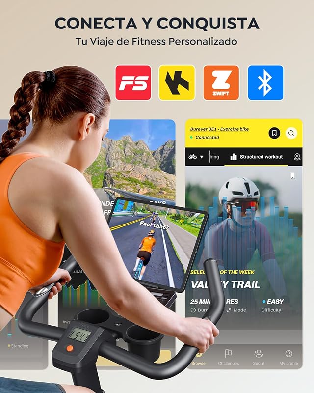 Bicicleta Estática para Casa con APP, Bicicleta estatica Silenciosa con Resistencia Magnética 0-100%, Pantalla LCD, Soporte para Mancuernas y Portavasos, Volante 15 KG, MAX 160KG verde