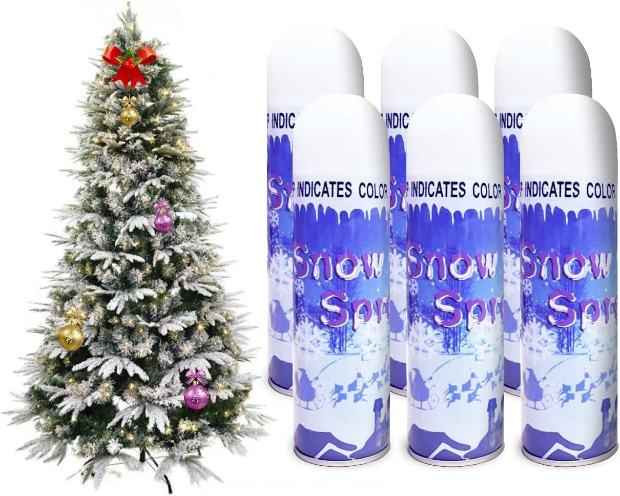 Artificial Snow - JLXTREME Artificial Christmas Tree Snow Foam, 8 Oz Christmas Decorations Tree Snow Spray, Holiday Winter Fake Crafts Party Supplies for Christmas Trees, Wreaths, Windows, Winter Party Spray - 6 Pack