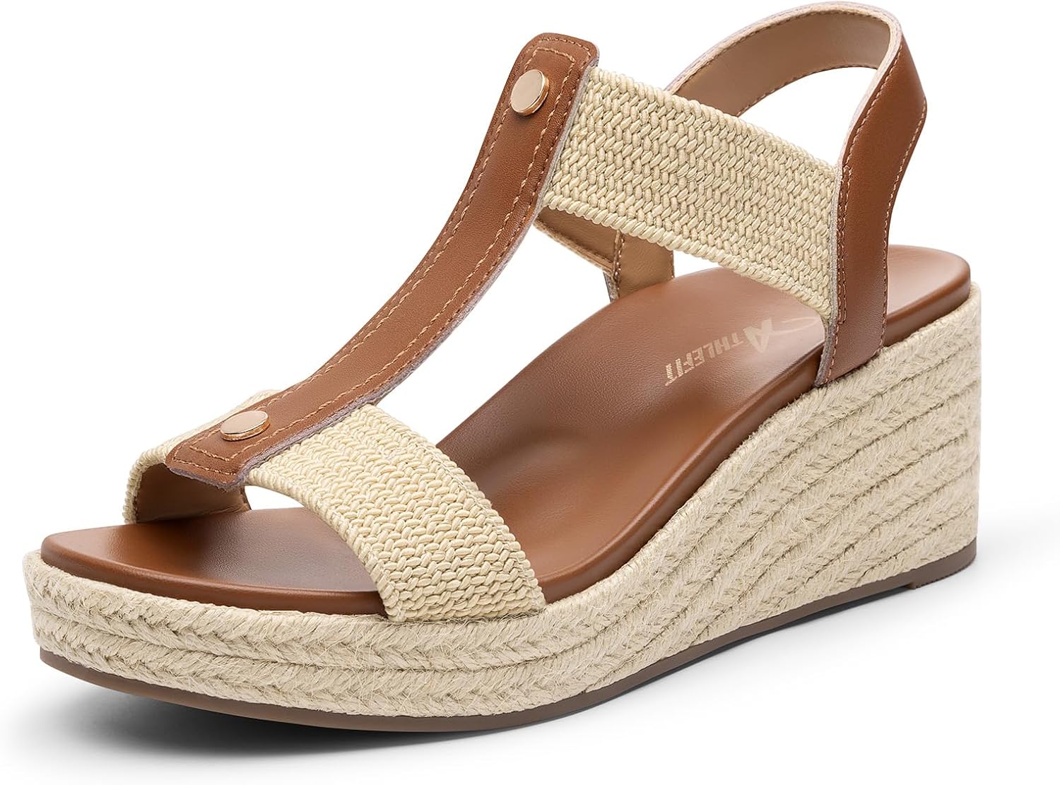 Athlefit Women's Espadrille Platform Wedge Sandals Comfortable Casual Open Toe Summer Dressy Arch Support Sandals with Elastic Strap