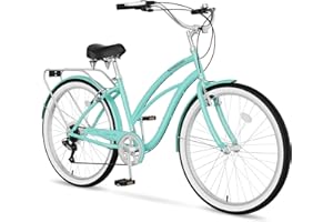 MOONCOOL Beach Cruiser Bike for Women and Men, 24/26 Inch 7-Speed Adult Bicycle, Comfortable Step-Through Frame with Rear Rack, Classic City Cruiser