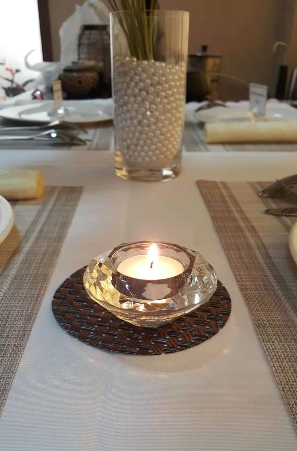 AiFanS Glass Tealight Holders Centerpiece,Crystal Candle Holders Set,Candlesticker Holder for Table(Clear,7.5cm,Set of 6): Kitchen & Dining