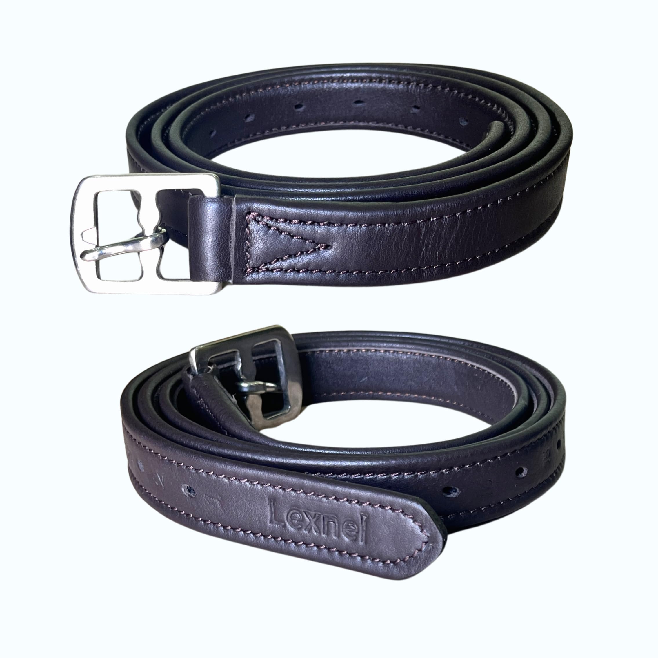 LEXNEL Non-Stretch Soft Stirrup Leather with Stainless Steel Hardware 1 Pair Pack of 2 (60 Inch - Brown)