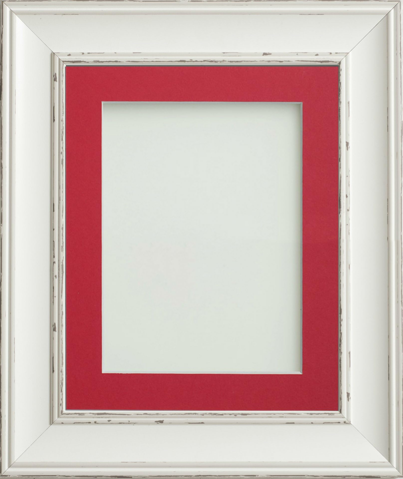 Frame Company Brooke Antique White Photo Frame, Red Mount, A4 for 9x6 inch, fitted with perspex