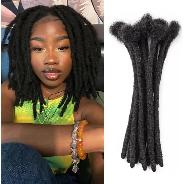 Biubiulom Echthaar-Dreadlocks, 15–61 Cm – 100 % Echthaar, Färbbar, 10 Strähnen, Mit Zubehör