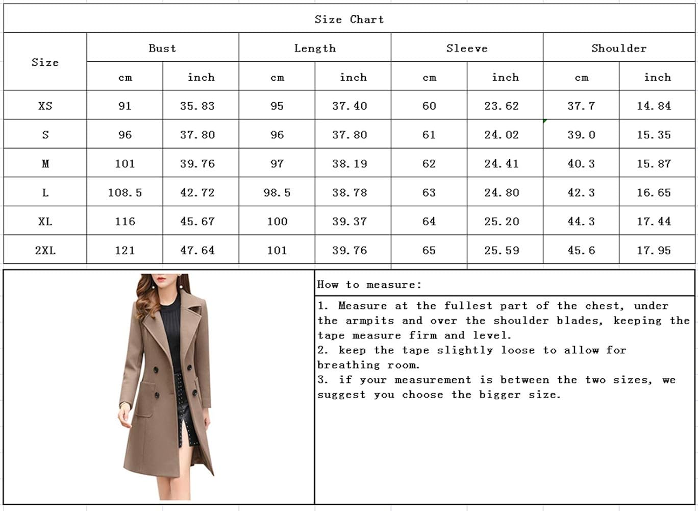 chouyatou Women Elegant Notched Collar Double Breasted Wool Blend Over Coat: Clothing