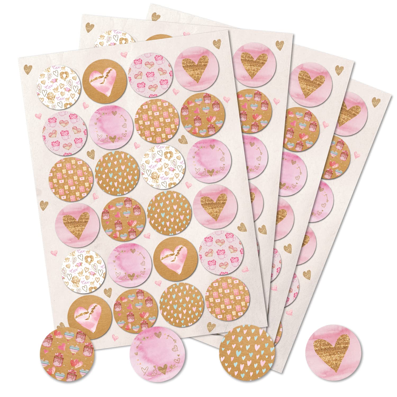 Logbuch-Verlag 96 Round Heart Stickers 4 cm Pink Brown – Heart Stickers – Craft Accessories Decoration Give-Away Party Bags