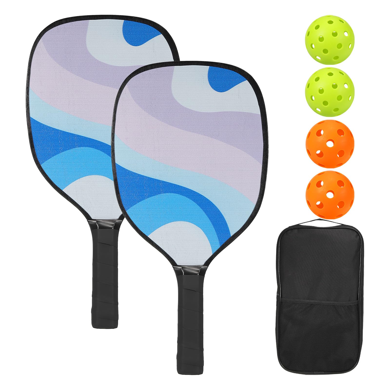 PATIKIL Pickleball Paddles Set, 2 Premium Wood Pickleball Rackets with Cushion Grip, 4 Pickleball Balls & a Carry Bag for Gift Men Women